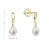 Zlaté 14 karátové náušnice visací s říční perlou a brilianty 91PB00039