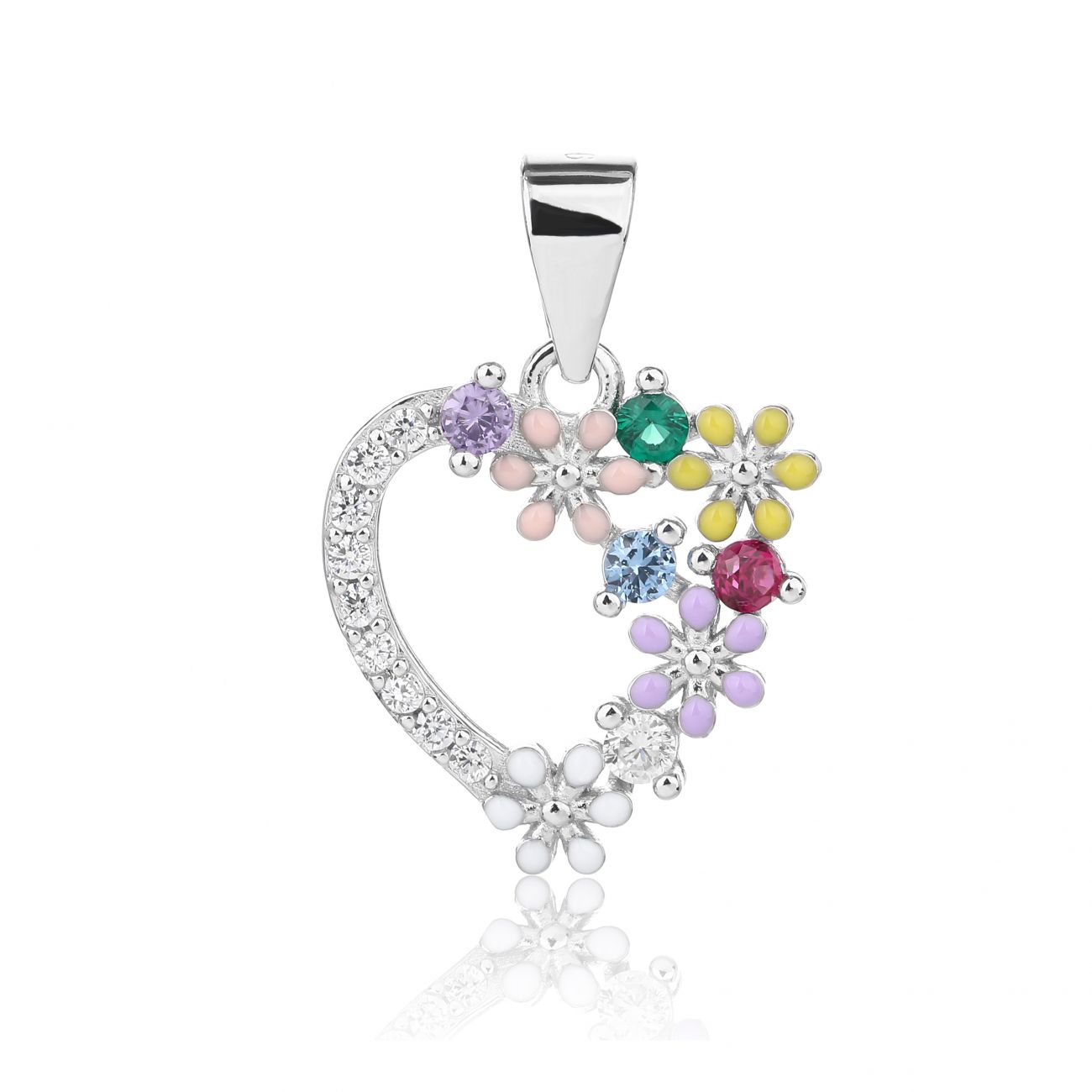 NUBIS Stříbrný přívěsek srdíčko s květinkami - NB-4543