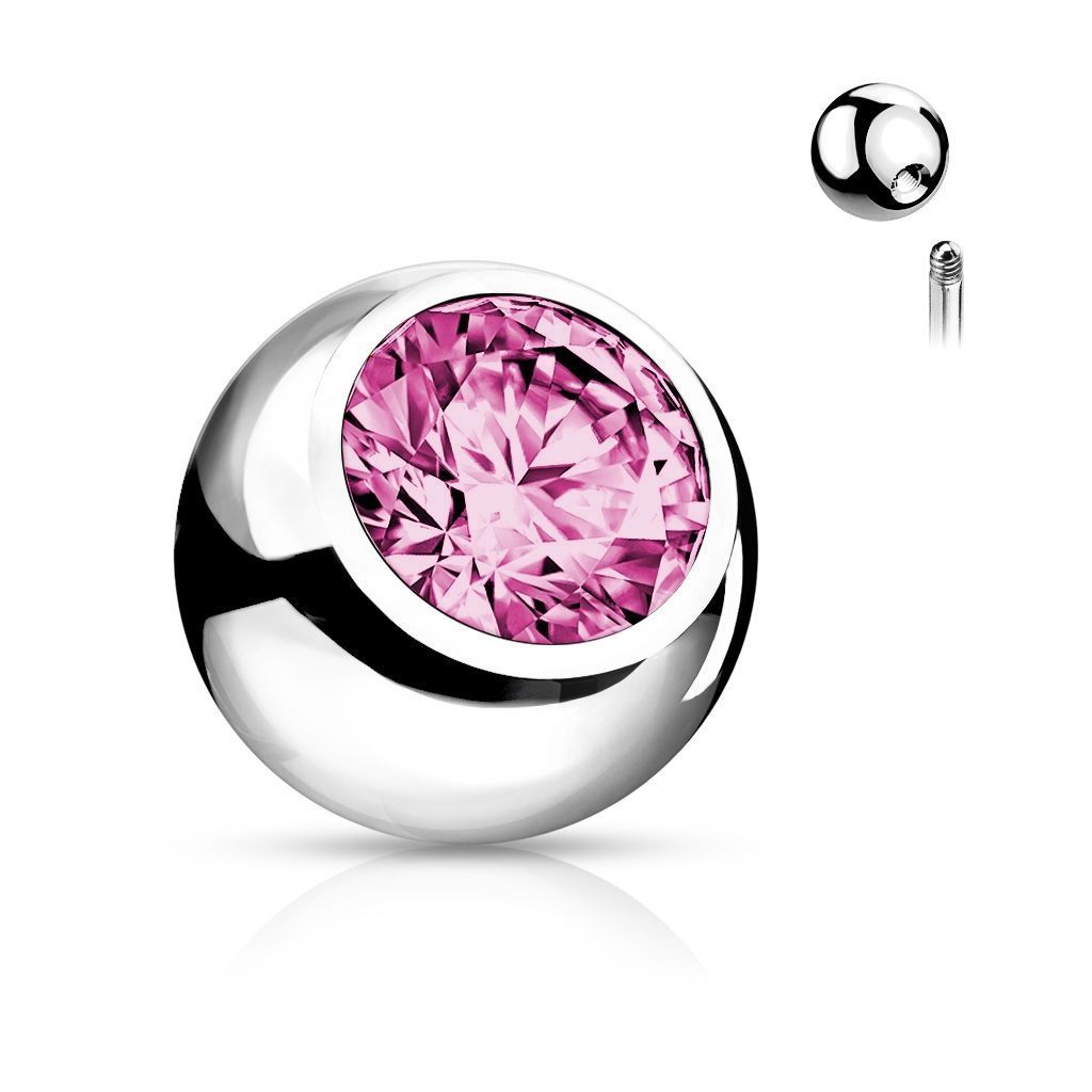 Náhradní kulička chirurgická ocel se zirkonem 1,6 x 3 mm (růžová)