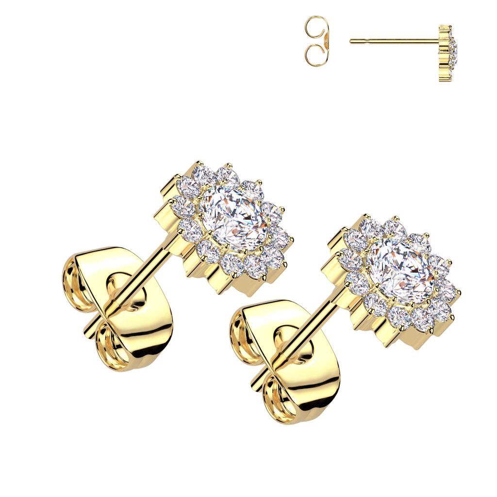 Zlacené titanové náušnice kytičky - TIT1442