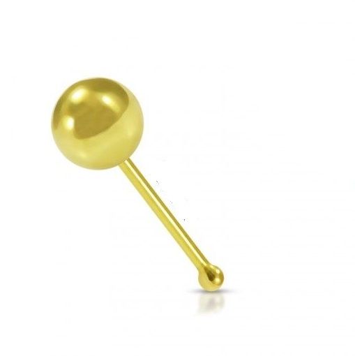 Levně Zlatý piercing do nosu - kulička 3 mm, Au 585/1000