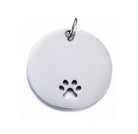 Ocelový přívěsek - kulatá destička s tlapkou