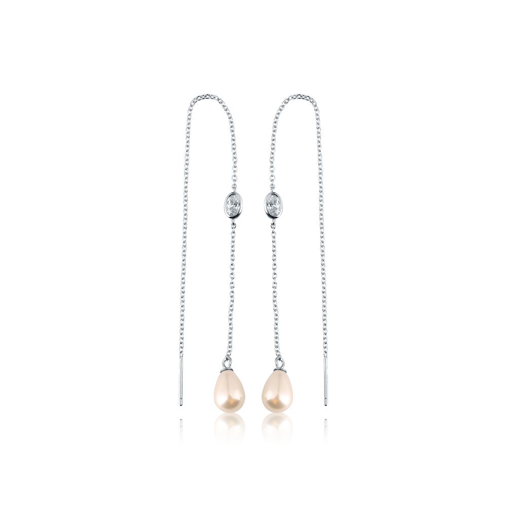 Stříbrné provlékací náušnice s perlou a zirkonem