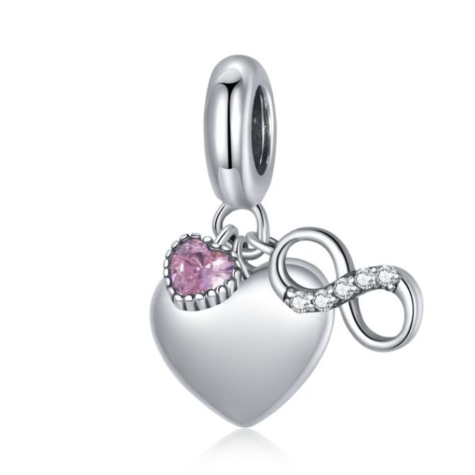 NUBIS Stříbrný korálek s nekonečnem a srdíčkem - B0869