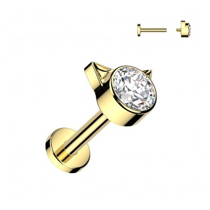 Piercing labreta titan Kitty (zlacený 1,2 x 8 mm)