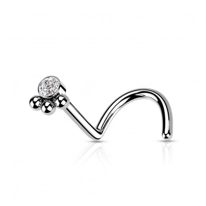 Zahnutý piercing do nosu se zirkonem (stříbrná)