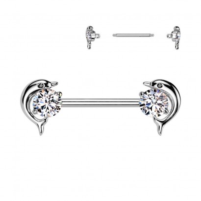 Piercing do bradavky - delfíni (čirá)