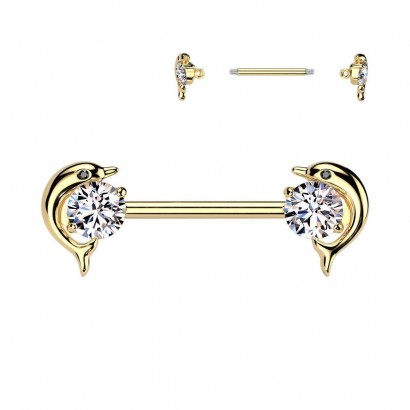 Piercing do bradavky - delfíni (zlacená)