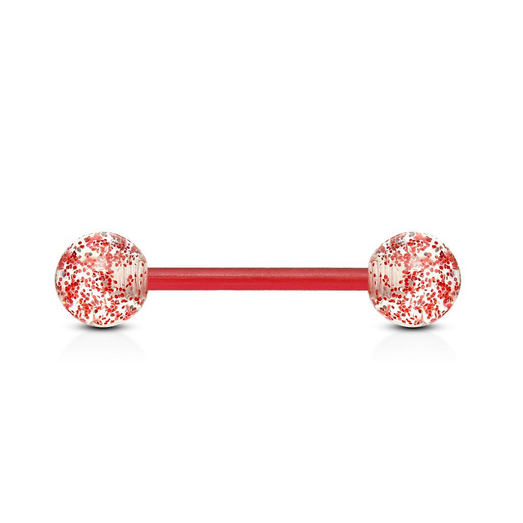 Piercing činka bioplast s třpytkami (červený)
