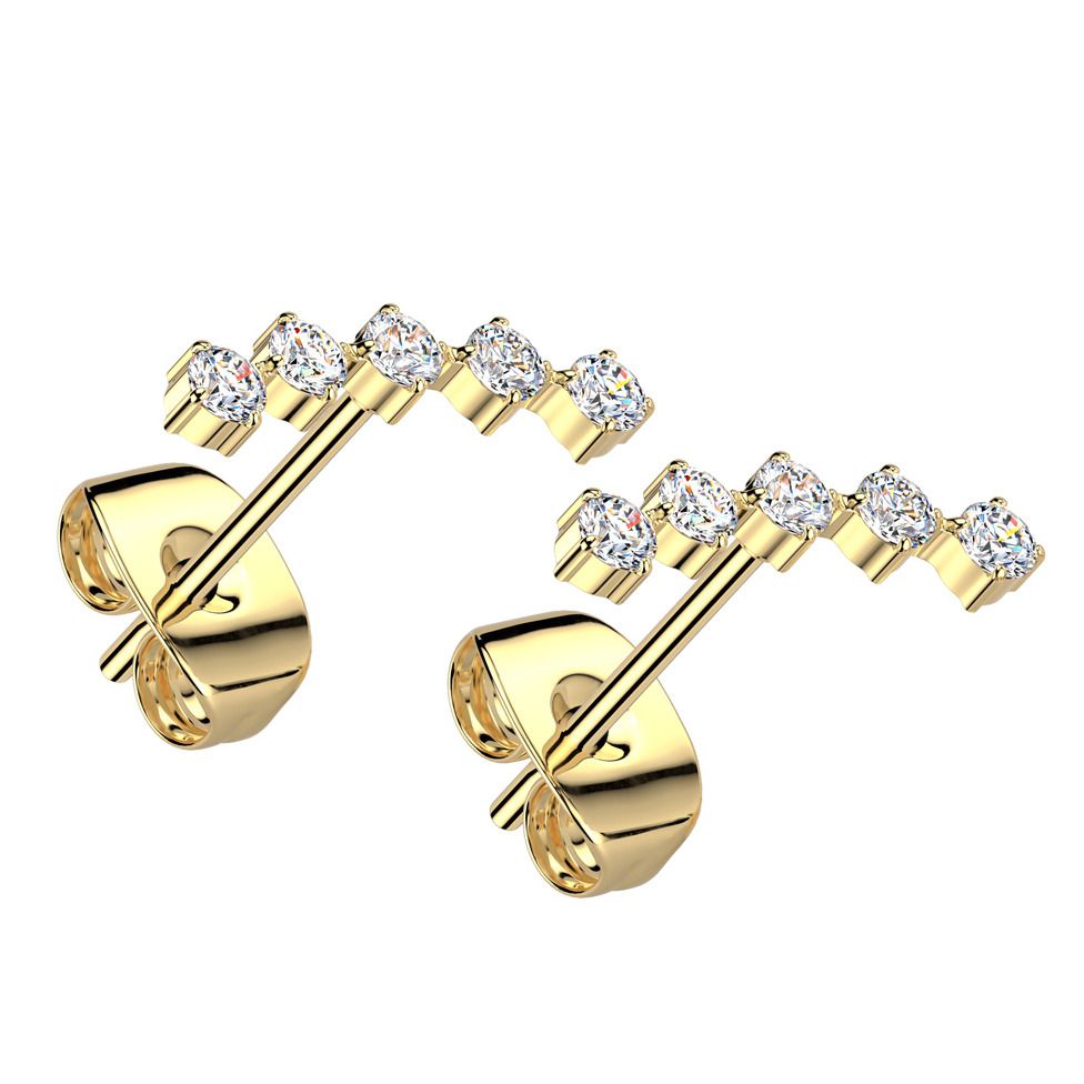 Zlacené ocelové náušnice se zirkony - OPN2017-GD