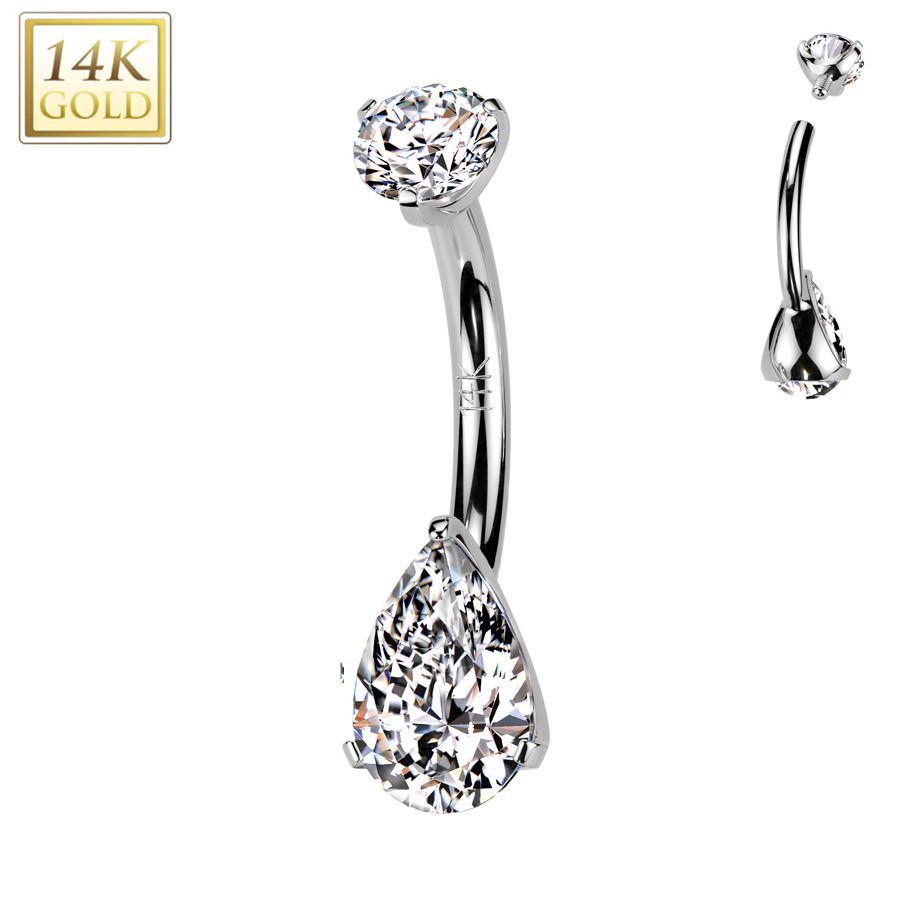 Zlatý piercing do pupíku - kapka, Au 585/1000 - ZL01273-WG