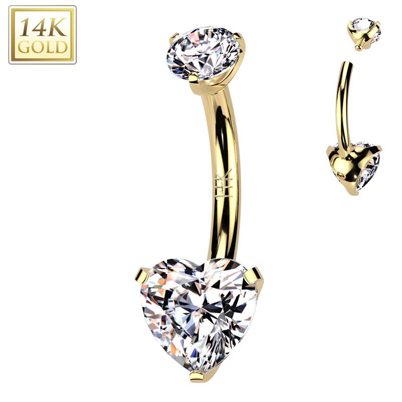 Zlatý piercing do pupíku - srdce, Au 585/1000 - ZL01272-YG