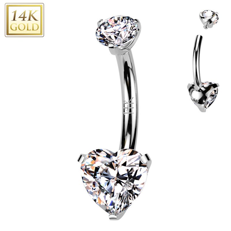 Zlatý piercing do pupíku - srdce, Au 585/1000 - ZL01272-WG