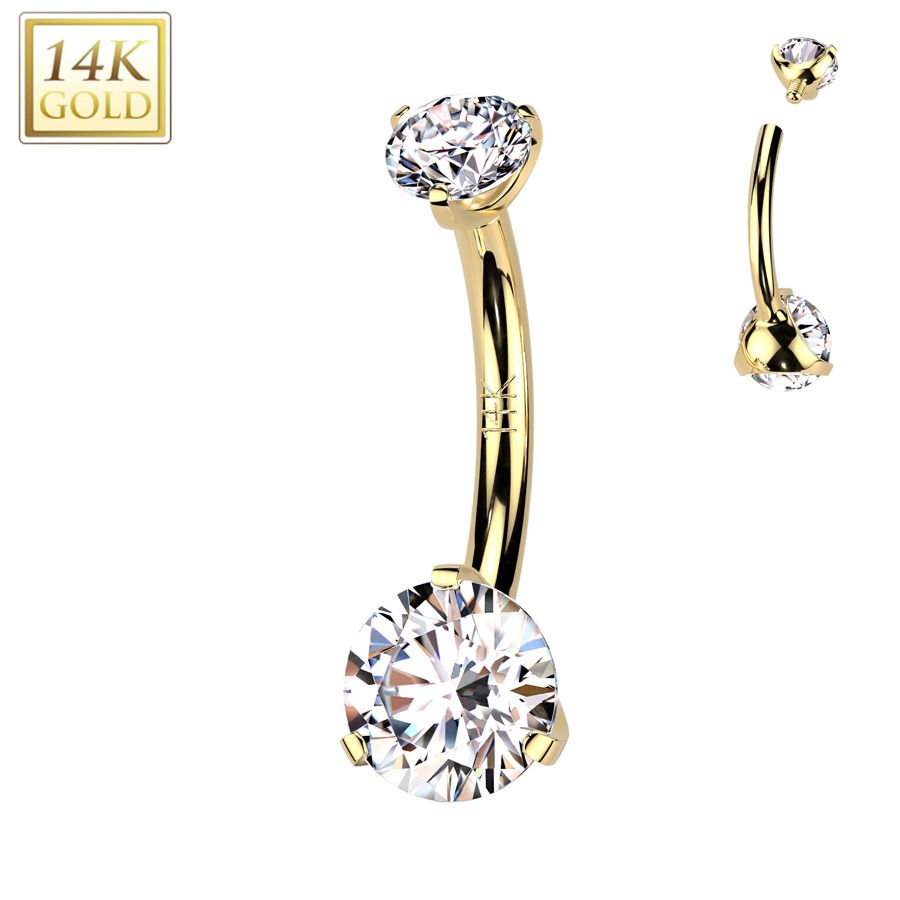 Zlatý piercing do pupíku - kulatý zirkon, Au 585/1000 - ZL01271-YG