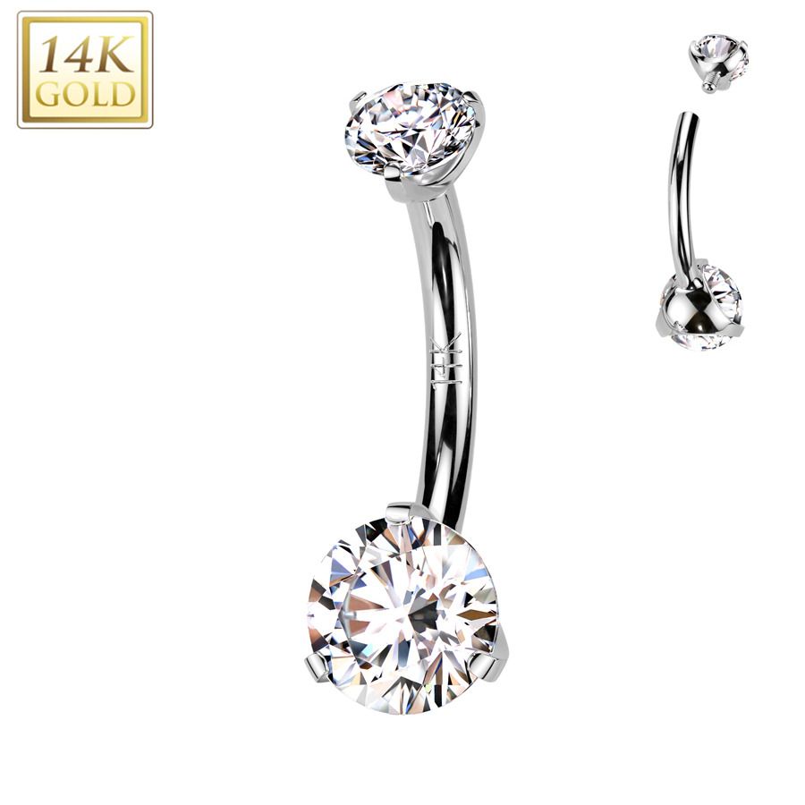 Zlatý piercing do pupíku - kulatý zirkon, Au 585/1000 - ZL01271-WG