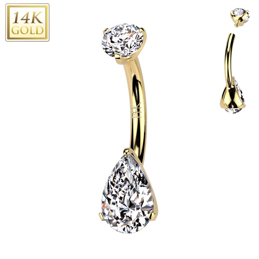 Zlatý piercing do pupíku - kapka, Au 585/1000 - ZL01273-YG