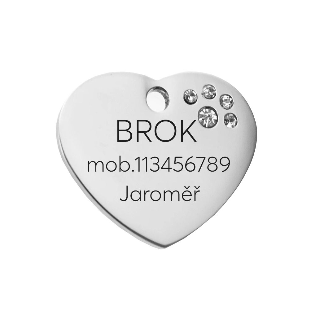 S4U Ocelová psí/kočičí známka srdíčko se zirkony - PZ047