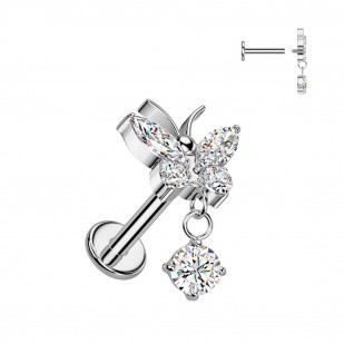 Piercing do brady - labreta s motýlkem TITAN, 1,2 x 6 mm