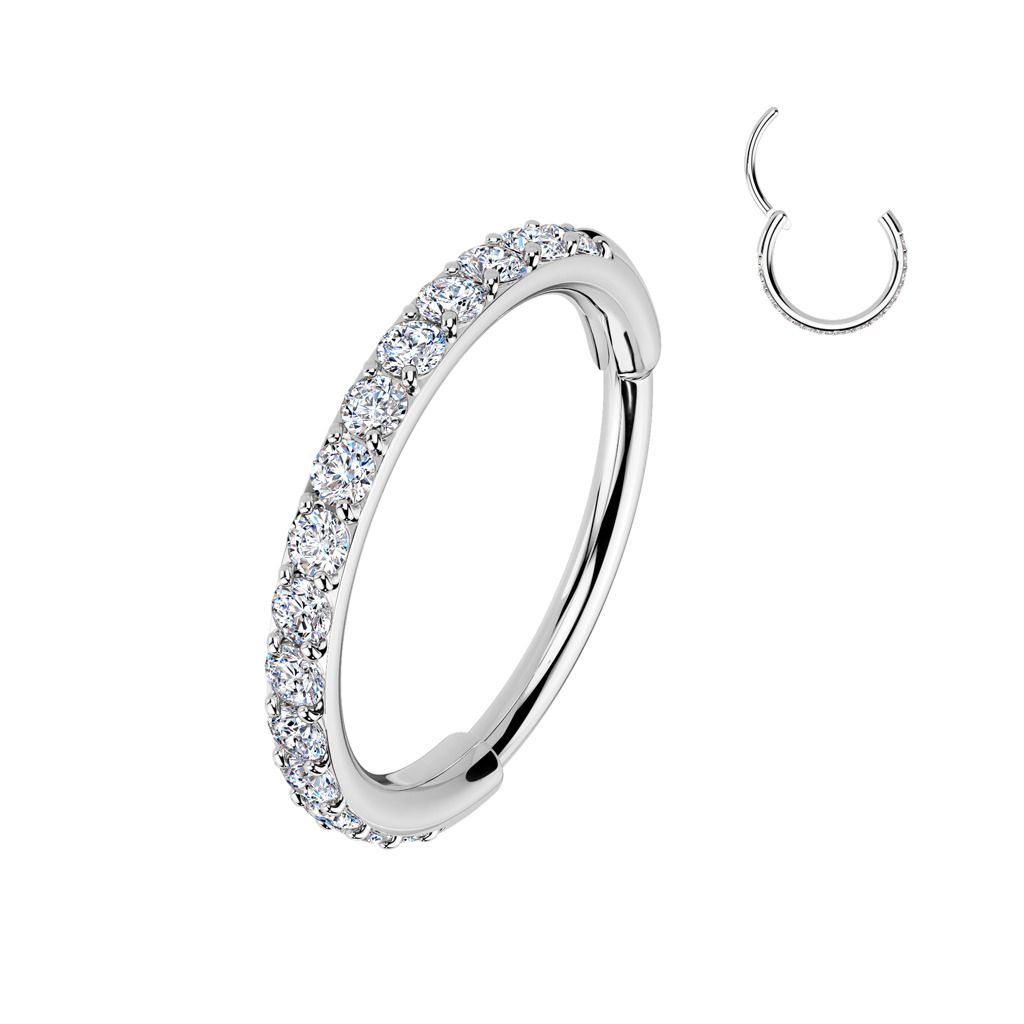 Levně Ocelový piercing - segment kruh se zirkony (0,8 x 7 mm) - SG120-07