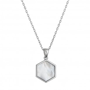 Stříbrný náhrdelník hexagon s bílou perletí 12149.1