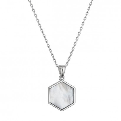 Stříbrný náhrdelník hexagon s bílou perletí 12149.1