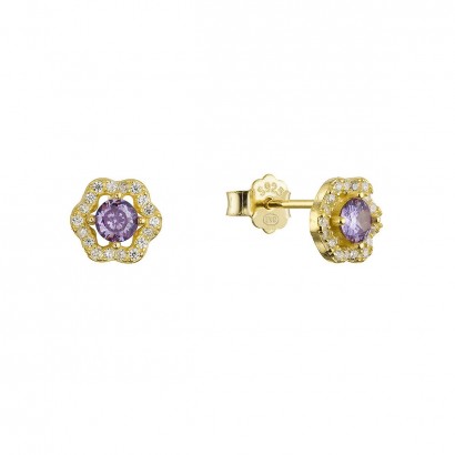 Pozlacené stříbrné náušnice kytičky s fialovým zirkonem 11702.3 amethyst