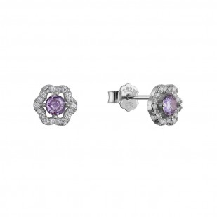 Stříbrné náušnice kytičky s fialovým zirkonem 11702.3 amethyst
