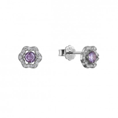 Stříbrné náušnice kytičky s fialovým zirkonem 11702.3 amethyst