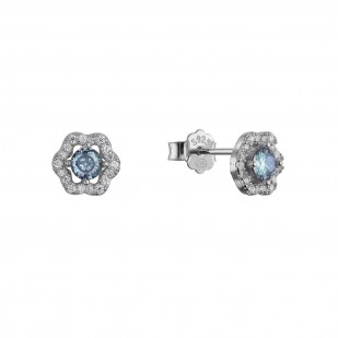 Stříbrné náušnice kytičky s modrým zirkonem 11702.3 blue