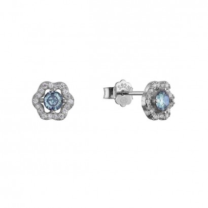 Stříbrné náušnice kytičky s modrým zirkonem 11702.3 blue