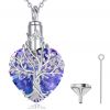 Stříbrný pietní náhrdelník - Fialové Swarovski srdce s motivem stromu života