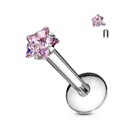 Piercing do brady labreta - hvězda 3 mm (růžová)