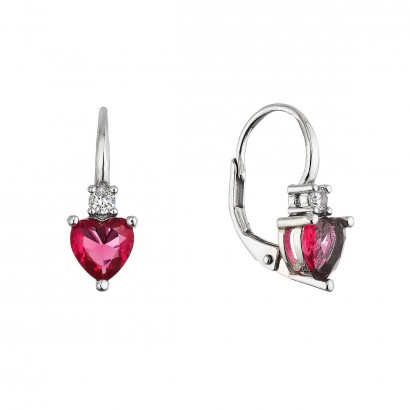 Stříbrné visací náušnice srdíčka 11650.3 ruby