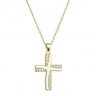 Pozlacený stříbrný náhrdelník kříž se zirkony 12135.1 crystal