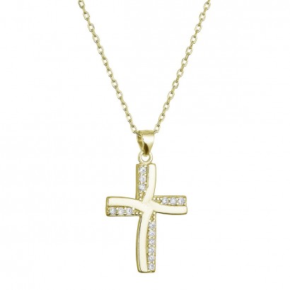 Pozlacený stříbrný náhrdelník kříž se zirkony 12135.1 crystal