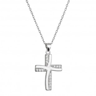 Stříbrný náhrdelník kříž se zirkony 12135.1 crystal