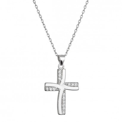 Stříbrný náhrdelník kříž se zirkony 12135.1 crystal