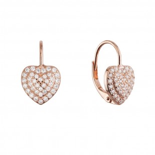 Pozlacené stříbrné náušnice třpytivé srdce 11714.1 rose gold