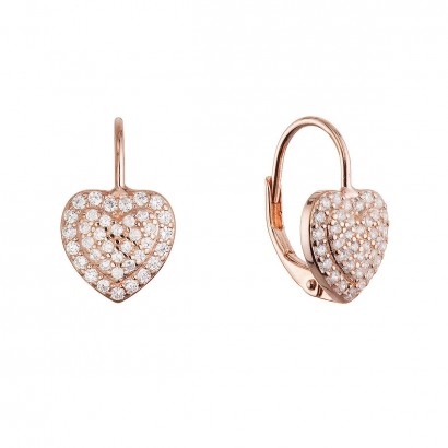 Pozlacené stříbrné náušnice třpytivé srdce 11714.1 rose gold