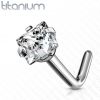Zahnutý piercing do nosu - titan, čirý kamínek 2 mm