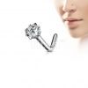 Zahnutý piercing do nosu - titan, čirý kamínek 2 mm