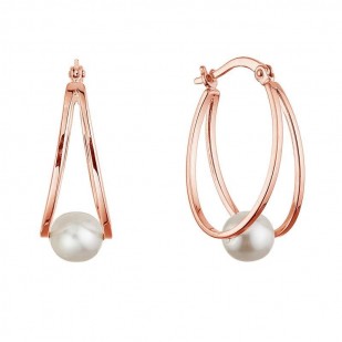 Pozlacené stříbrné náušnice hladké kruhy se syntetickou perlou 31325.1 rose gold