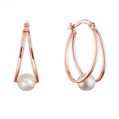 Pozlacené stříbrné náušnice hladké kruhy se syntetickou perlou 31325.1 rose gold