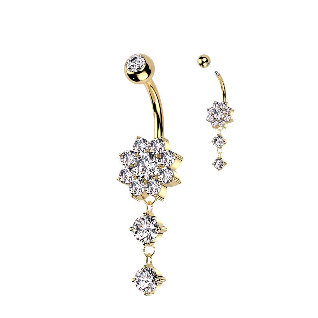 Zlacený visací piercing do pupíku kytička - WP0068-ST