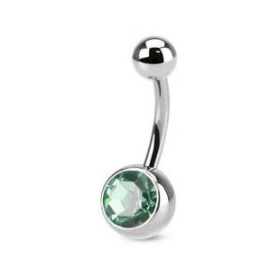 Piercing do pupíku - banánek, tmavě zelený kamínek