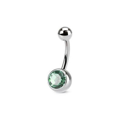 Piercing do pupíku - banánek, tmavě zelený kamínek