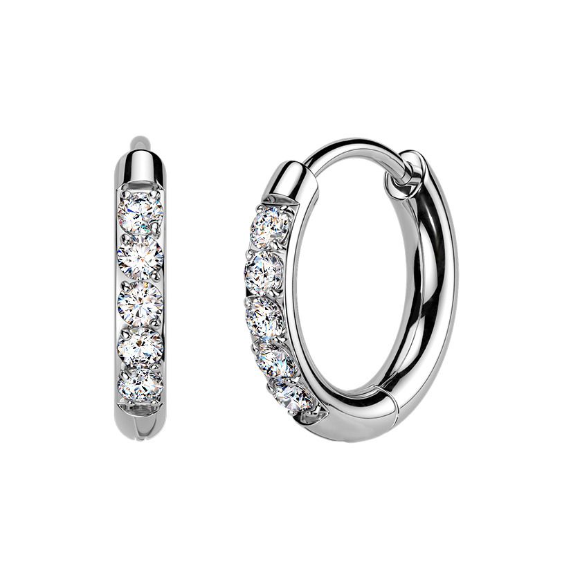 Titanové náušnice kroužky s moissanity, 12 mm - MOT1001-12