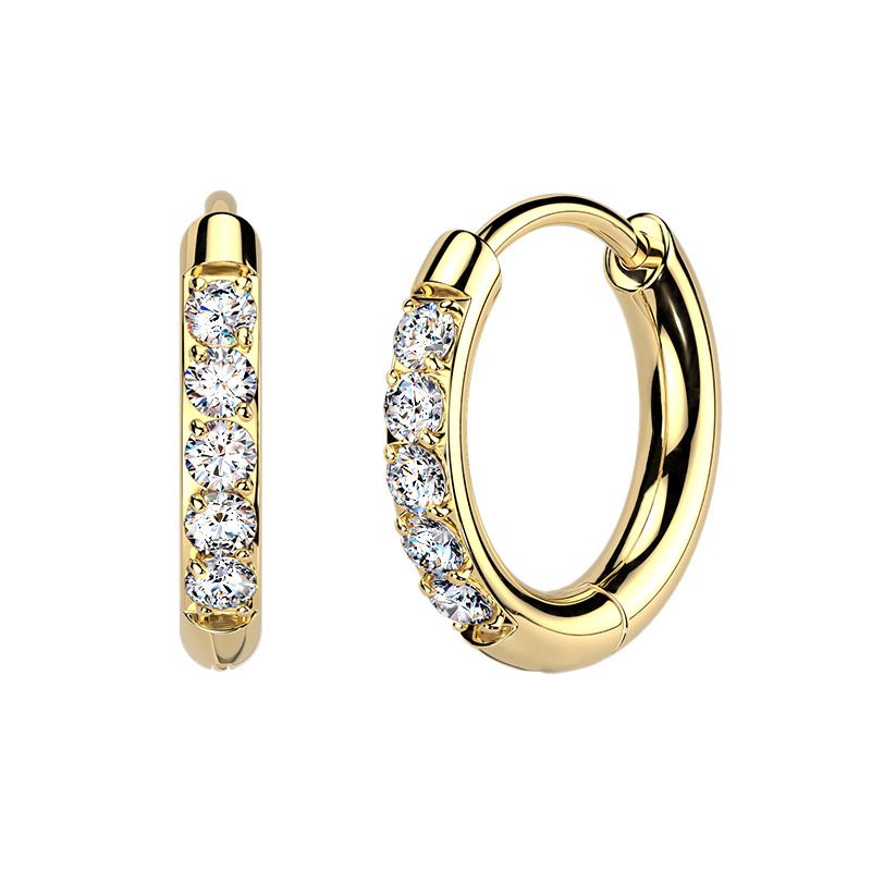 Zlacené titanové náušnice kroužky s moissanity, 12 mm - MOT1002-12