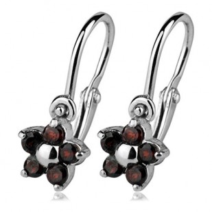 Dětské náušnice stříbrné - kytičky, granát