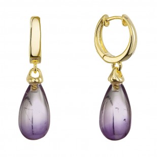Pozlacené visací náušnice kapky s pravým ametystem 11733.3